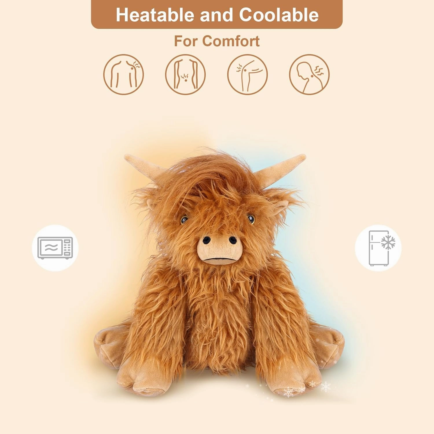 2Pcs Heatable & Coolable Highland Cow Stuffed Animal Plushie, Microwavable Heating Pad for Soothing & Relaxation, Lavender Scented Cattle Plush Toys for Stress Relief, Stuffed Cow Gifts