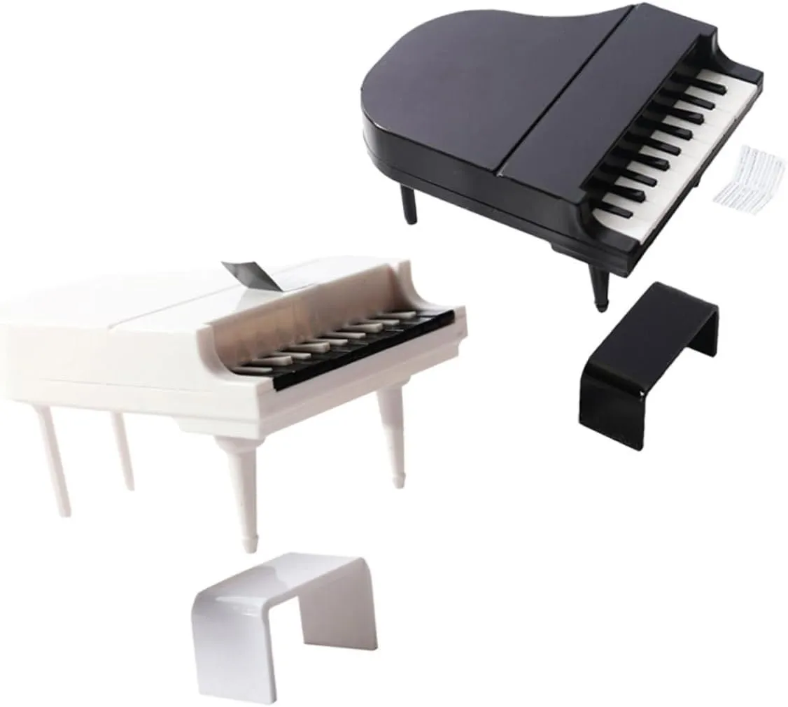 2sets Tiny Piano Model Miniature Dollhouse Furniture Stool Decorative Accessories for DIY Micro Landscapes and Crafts for Mini Furniture Collection