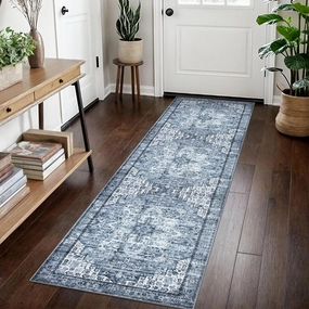 2x7 Blue Washable Rug for Entrance, Soft Printed Area Rug, Non-Slip Kitchen Rugs, Low-Pile Medallion Indoor Door Mat, Small Farmhouse Carpet for Entryway Kitchen Foyer Bedside
