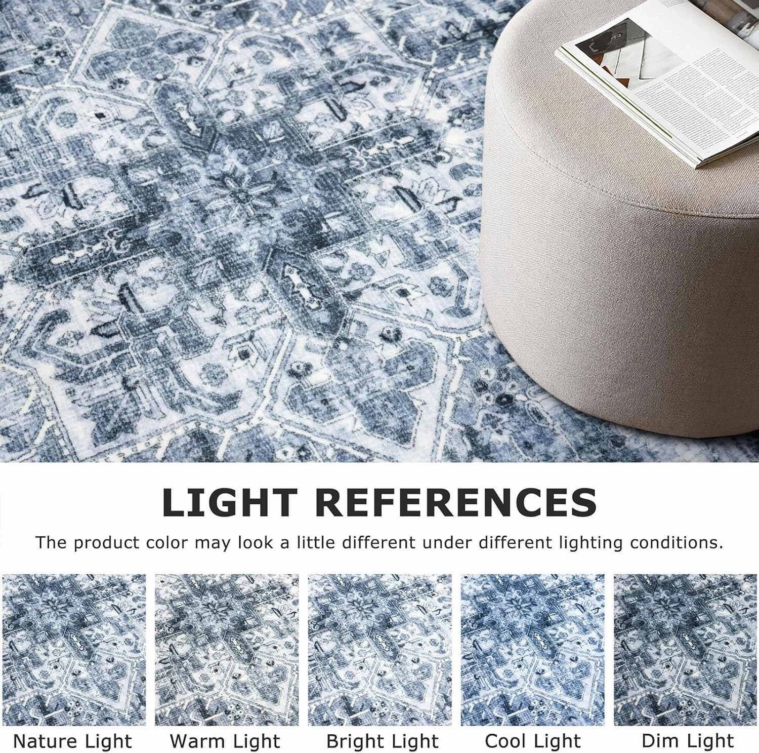 2x7 Blue Washable Rug for Entrance, Soft Printed Area Rug, Non-Slip Kitchen Rugs, Low-Pile Medallion Indoor Door Mat, Small Farmhouse Carpet for Entryway Kitchen Foyer Bedside