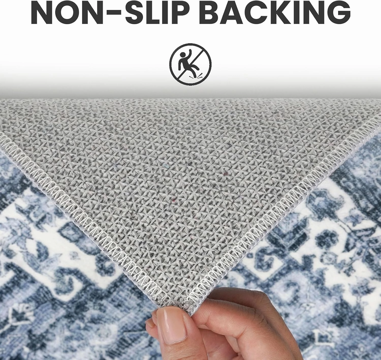 2x7 Blue Washable Rug for Entrance, Soft Printed Area Rug, Non-Slip Kitchen Rugs, Low-Pile Medallion Indoor Door Mat, Small Farmhouse Carpet for Entryway Kitchen Foyer Bedside