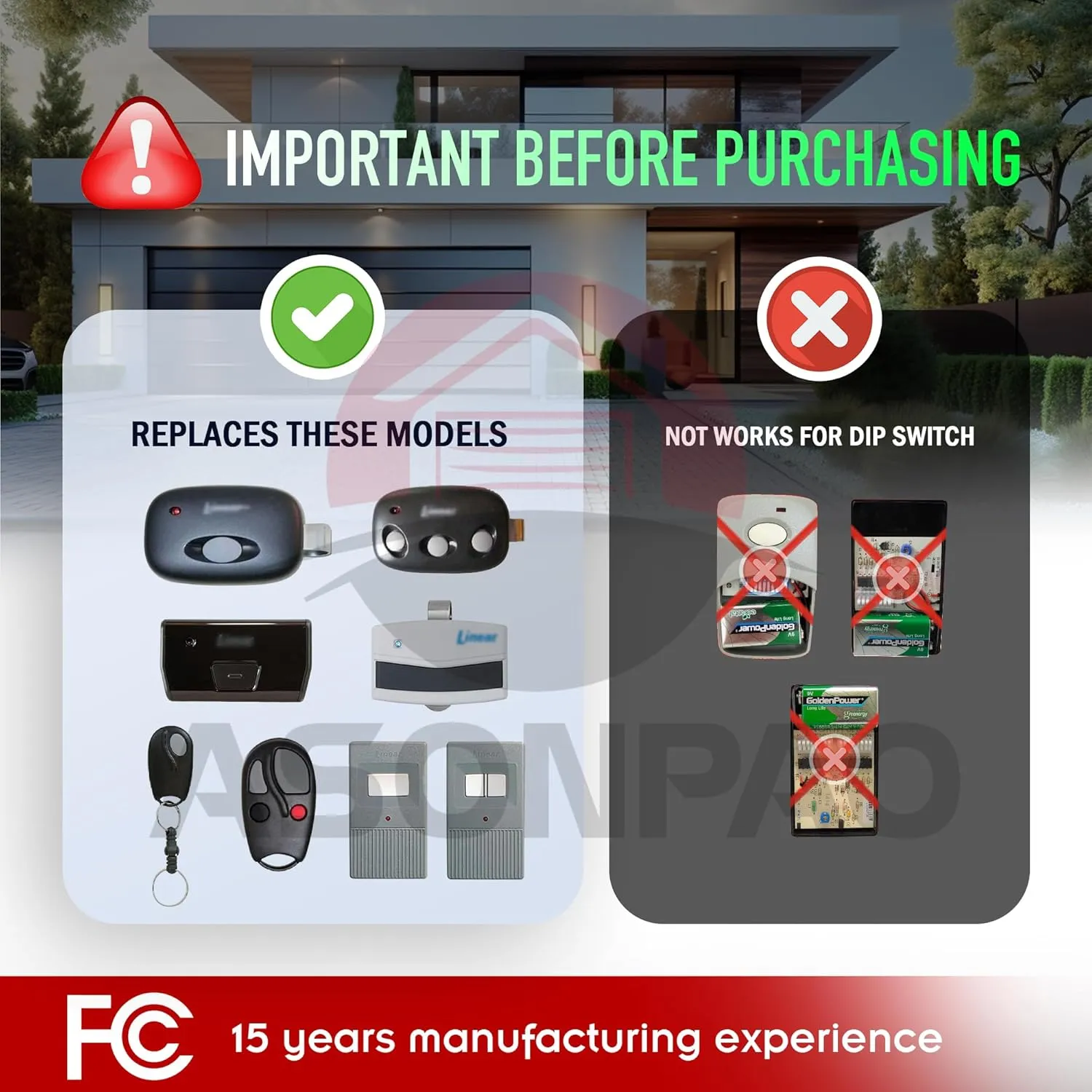 3 for ACT-31B LD033 LD050 LS050 Linear Garage Door Opener Remote Megacode 3-Year-Warranty