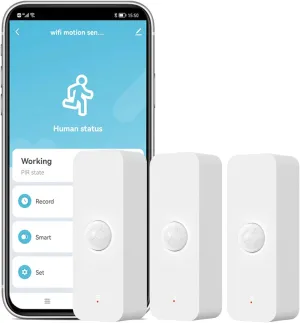 3-Pack Smart PIR Motion Sensor: WiFi Motion Detector with App Notification Alerts, Wireless Contact Sensor for Home Security and Smart Home Automation, No Hub Required, Compatible with Alexa