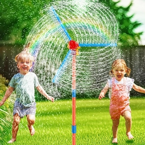 360° Rotating Kids Windmill Sprinkler Summer Outdoor Water Spray with 36 Splash Holes,Backyard Lawn Sprinkler Water Play for Toddlers Pets Family