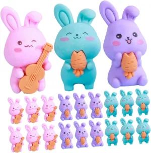 36pcs Adorable Bunny Erasers Cute Cartoon Shaped Erasers for School Classroom Rewards Party Favors and Fun Stationery Accessories Mixed Styles for Boys and Girls