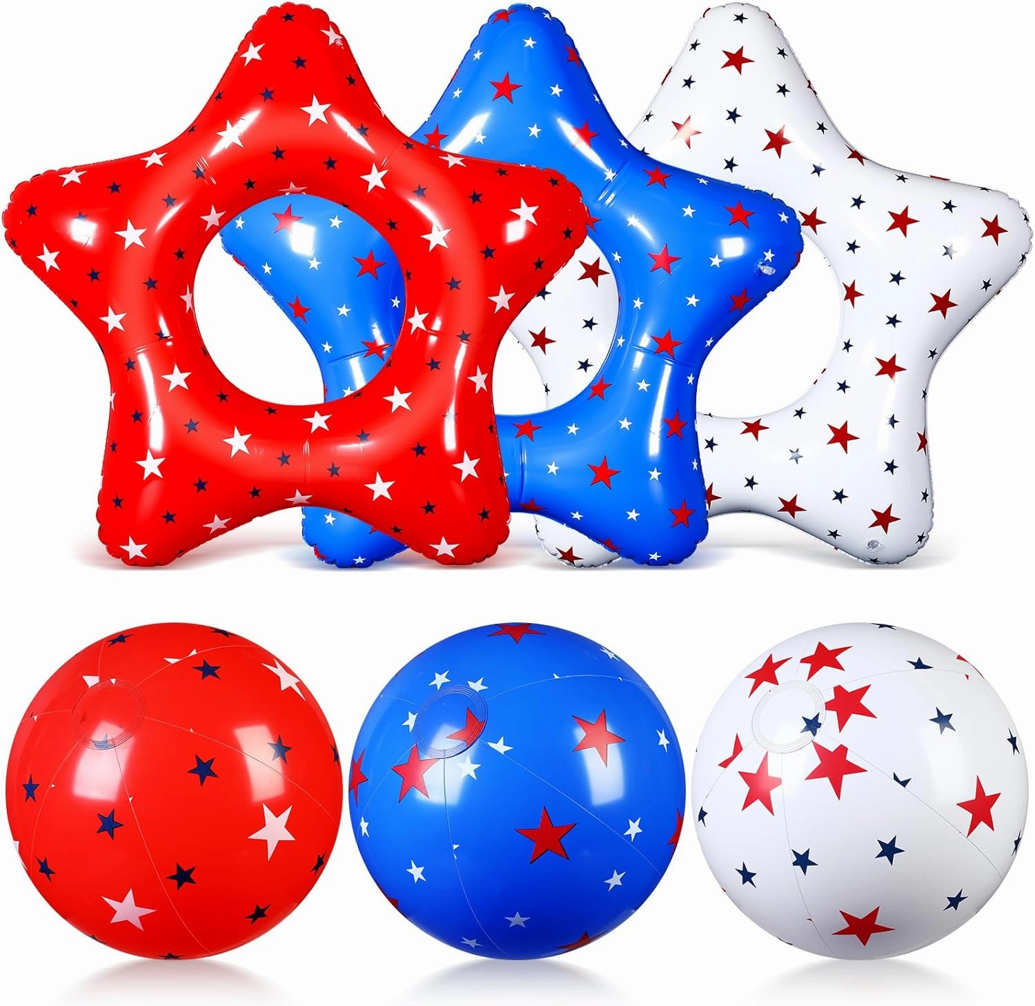 3 Pcs American Patriotic Inflatable Pool Float and 3 Pcs 12 Inch Inflatable Beach Balls for Floating Party Favors Swimming Toys
