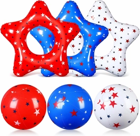 3 Pcs American Patriotic Inflatable Pool Float and 3 Pcs 12 Inch Inflatable Beach Balls for Floating Party Favors Swimming Toys