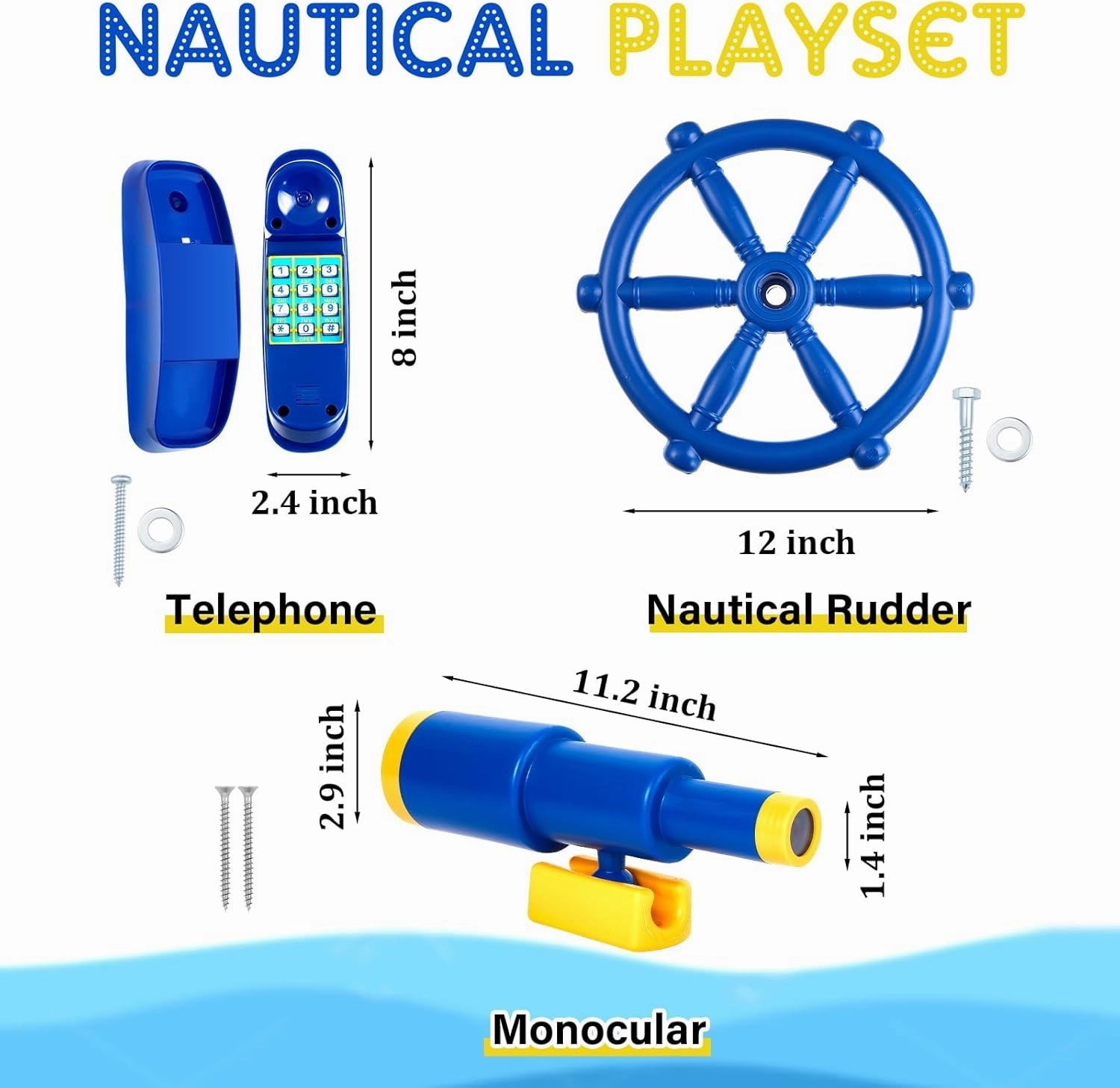 3 Pcs Playground Accessories for Kids Outdoor Swing Set Accessories Playground Equipment Pirate Plastic Ship Wheel Toy Telescope Telephone Backyard Outdoor Playhouse Climbing Equipment (Blue)