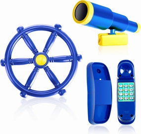 3 Pcs Playground Accessories for Kids Outdoor Swing Set Accessories Playground Equipment Pirate Plastic Ship Wheel Toy Telescope Telephone Backyard Outdoor Playhouse Climbing Equipment (Blue)
