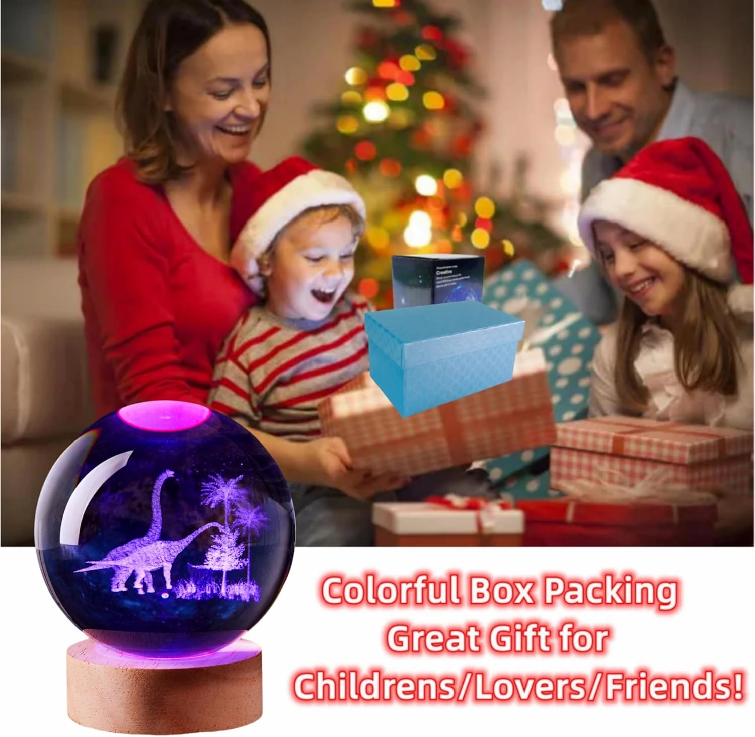 3D Large Dinosaur Crystal Ball Night Light with Wooden Base, Crystal Lamp Gift for Kids Wife Friends, 16 Color Changing with Remote Control, Laser Engraved 3.15 inch Glass Ball Lamp (Dinosaur)