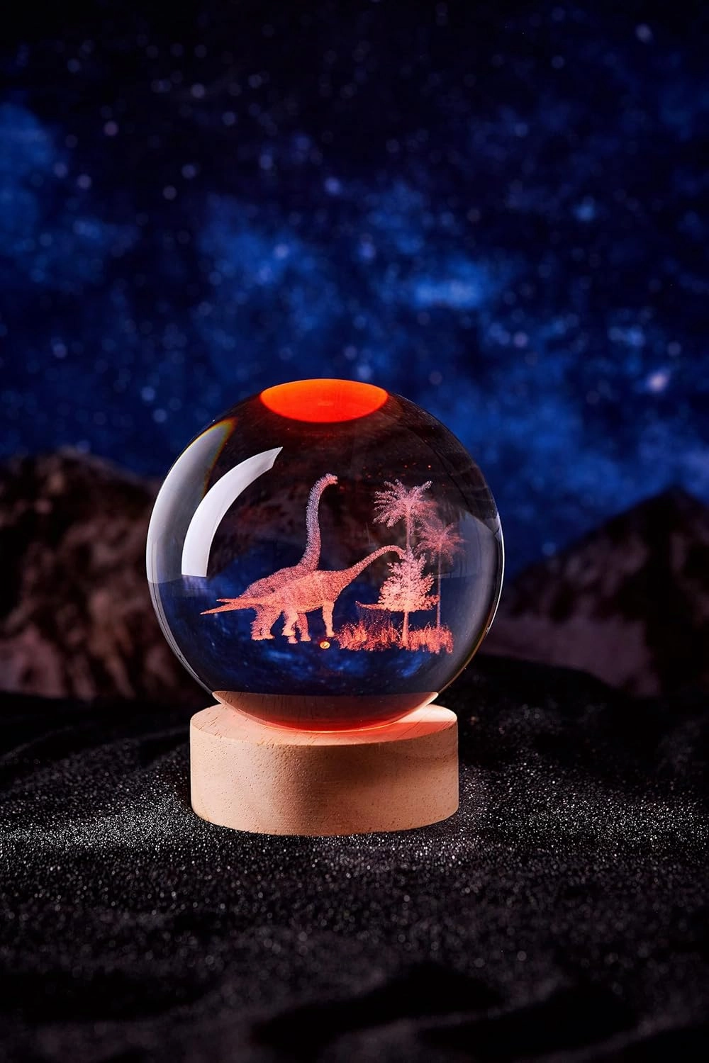 3D Large Dinosaur Crystal Ball Night Light with Wooden Base, Crystal Lamp Gift for Kids Wife Friends, 16 Color Changing with Remote Control, Laser Engraved 3.15 inch Glass Ball Lamp (Dinosaur)