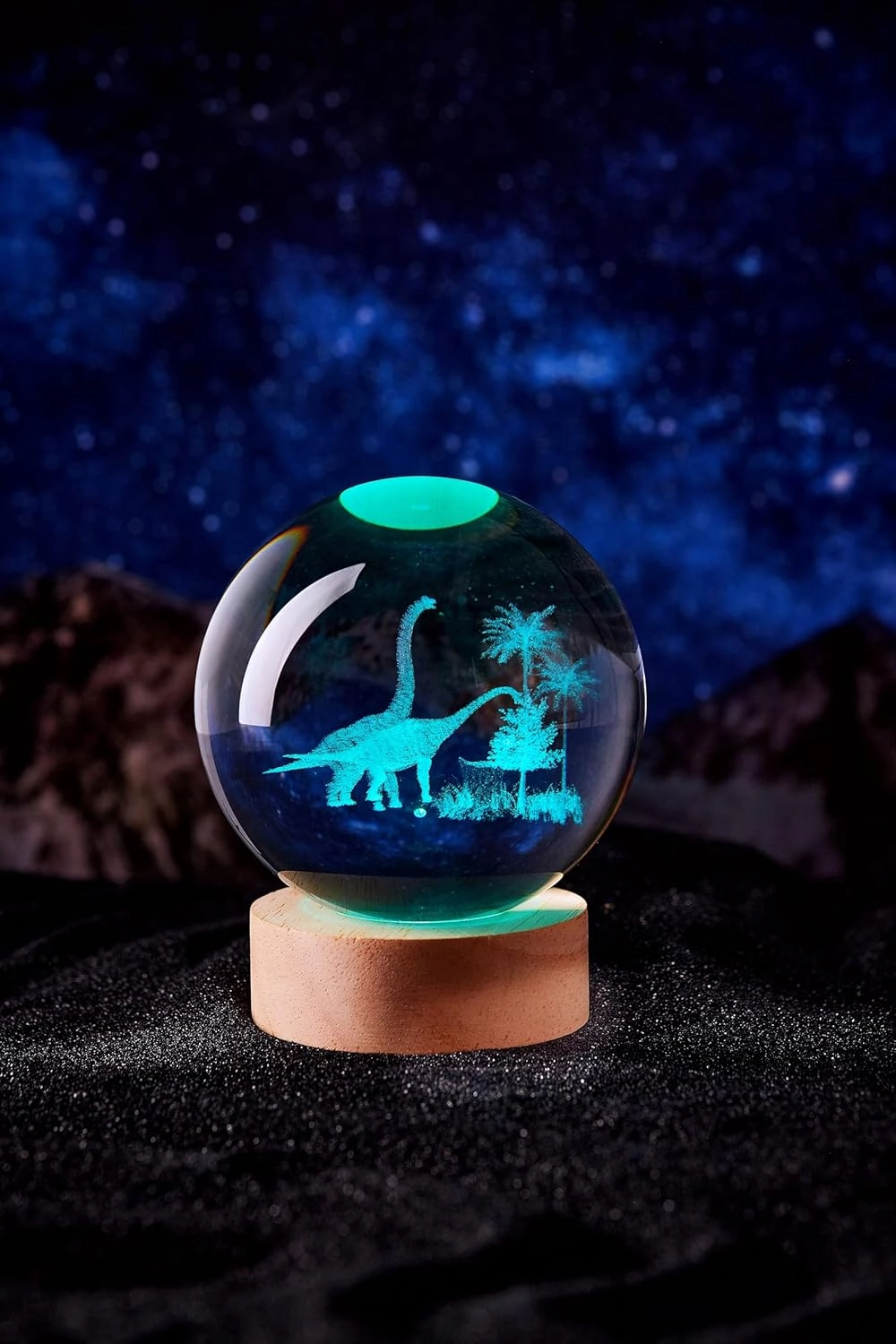 3D Large Dinosaur Crystal Ball Night Light with Wooden Base, Crystal Lamp Gift for Kids Wife Friends, 16 Color Changing with Remote Control, Laser Engraved 3.15 inch Glass Ball Lamp (Dinosaur)