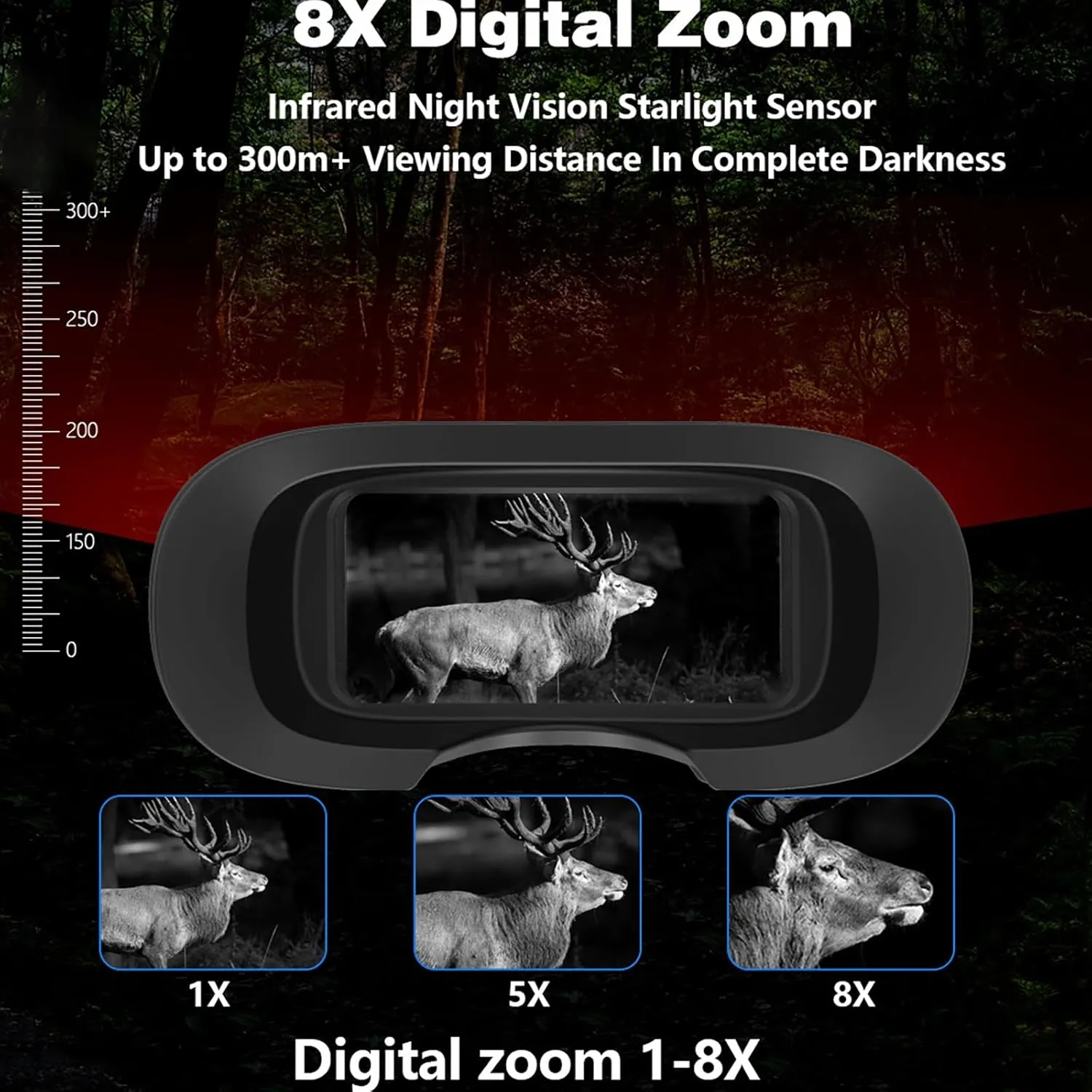 3" Night Vision Binoculars,Full Color Night Vision Goggles,8X Digital Zoom,Built-in 5200MAH Rechargeable Battery,Can Be Used Both Day and Night,for Camping,Black