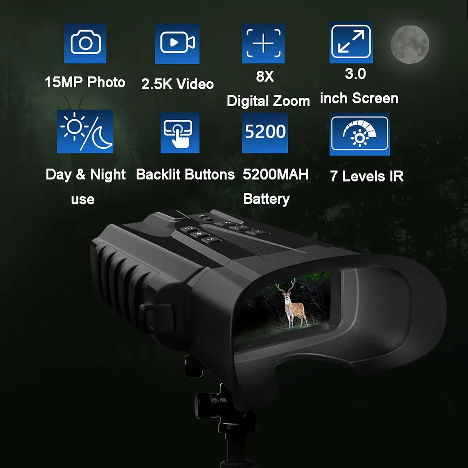 3" Night Vision Binoculars,Full Color Night Vision Goggles,8X Digital Zoom,Built-in 5200MAH Rechargeable Battery,Can Be Used Both Day and Night,for Camping,Black