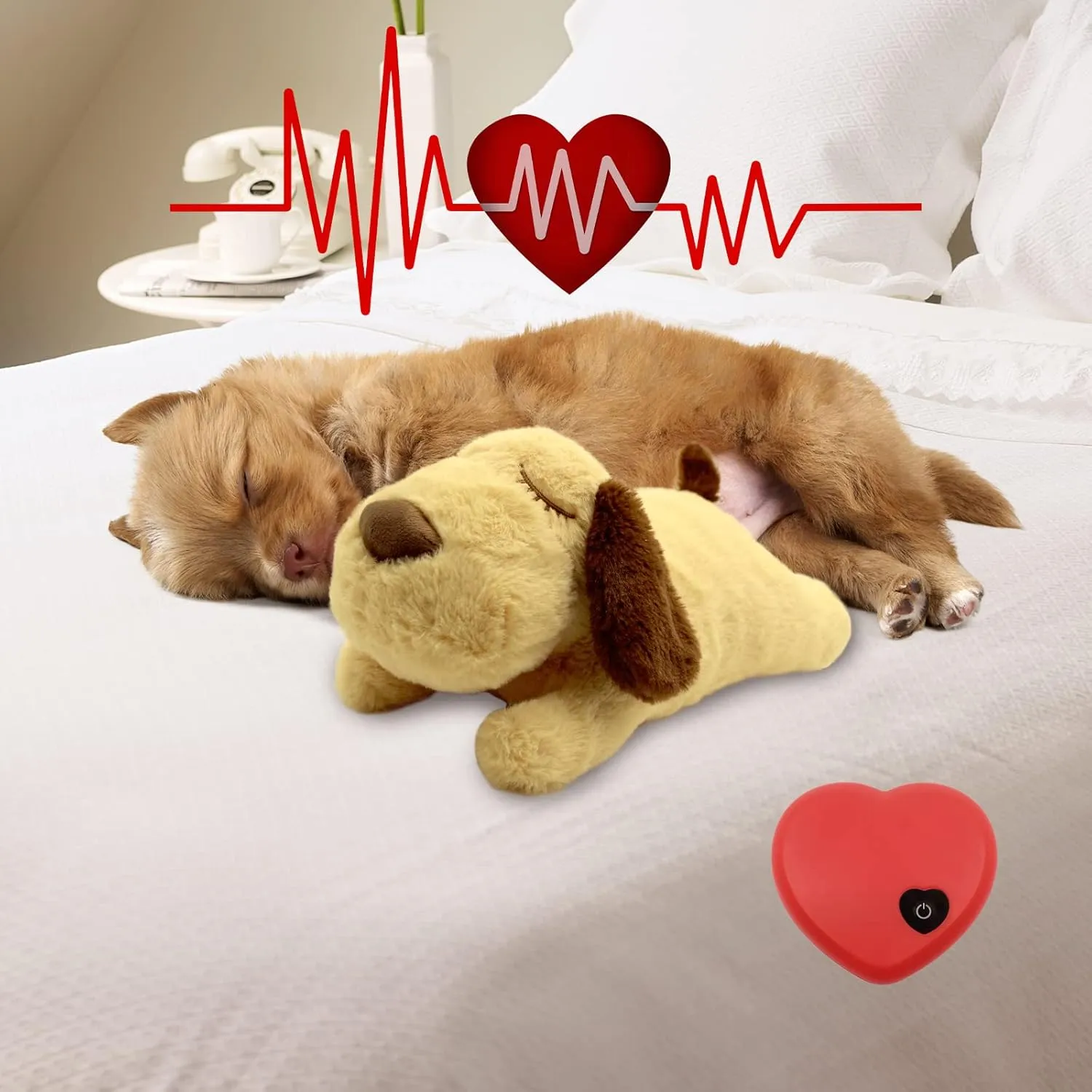 3T group Puppy Heartbeat Toy Sleep Aid,Dog Heartbeat Toy for Puppies Stuffed Animal Toys Anxiety Relief Puppy Essentials Toys Stuffed Dog Calming Plush Pillow (Yellow)