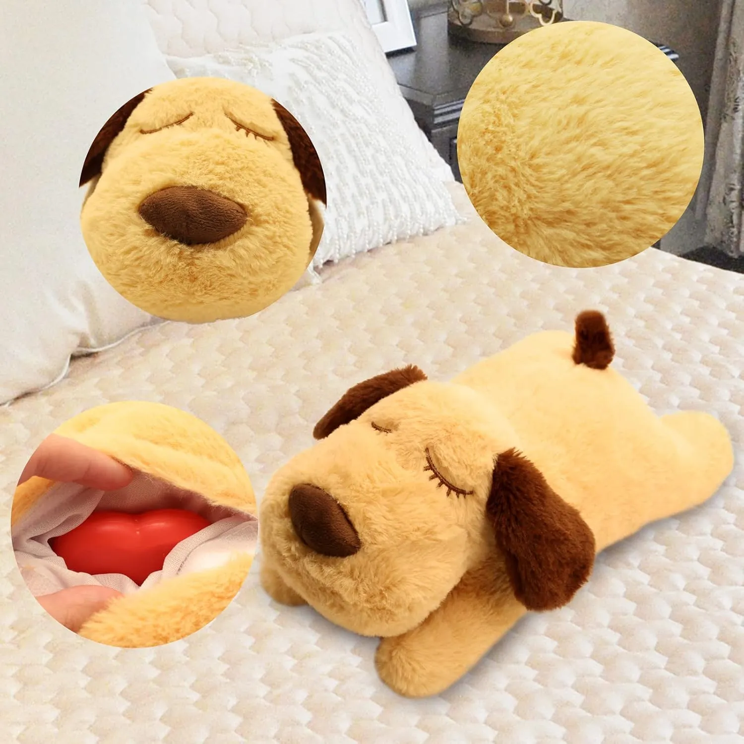3T group Puppy Heartbeat Toy Sleep Aid,Dog Heartbeat Toy for Puppies Stuffed Animal Toys Anxiety Relief Puppy Essentials Toys Stuffed Dog Calming Plush Pillow (Yellow)