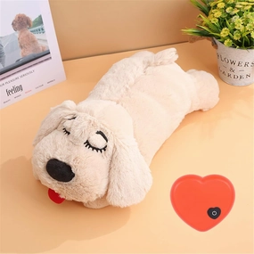 3T group Heartbeat Puppy for Dogs Puppy Heartbeat Toy Sleep Aid for Puppy Essentials Heartbeat Toy for Dogs Stuffed Animal with Heartbeat for Puppies,Anxiety Relief Pillow Plush Calming Toys (Beige)