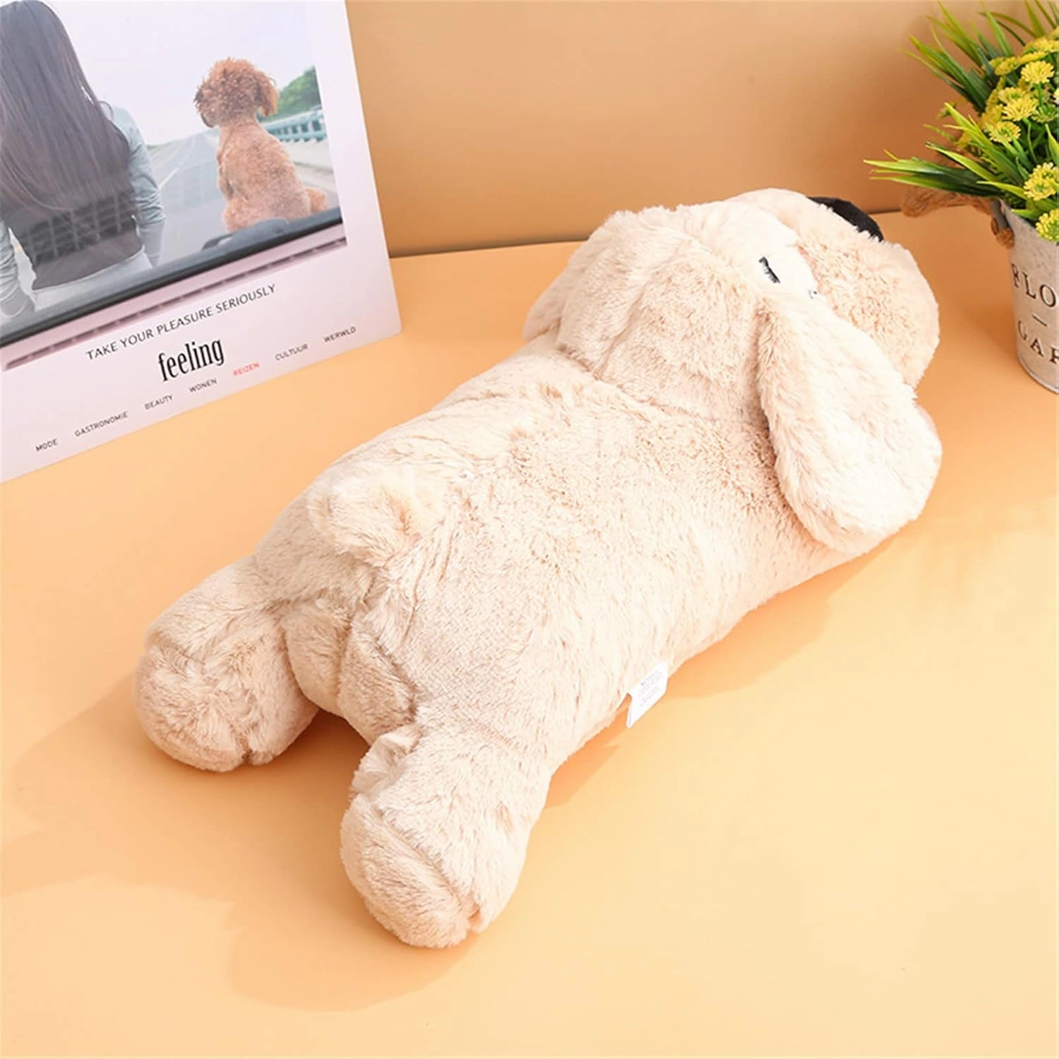 3T group Heartbeat Puppy for Dogs Puppy Heartbeat Toy Sleep Aid for Puppy Essentials Heartbeat Toy for Dogs Stuffed Animal with Heartbeat for Puppies,Anxiety Relief Pillow Plush Calming Toys (Beige)