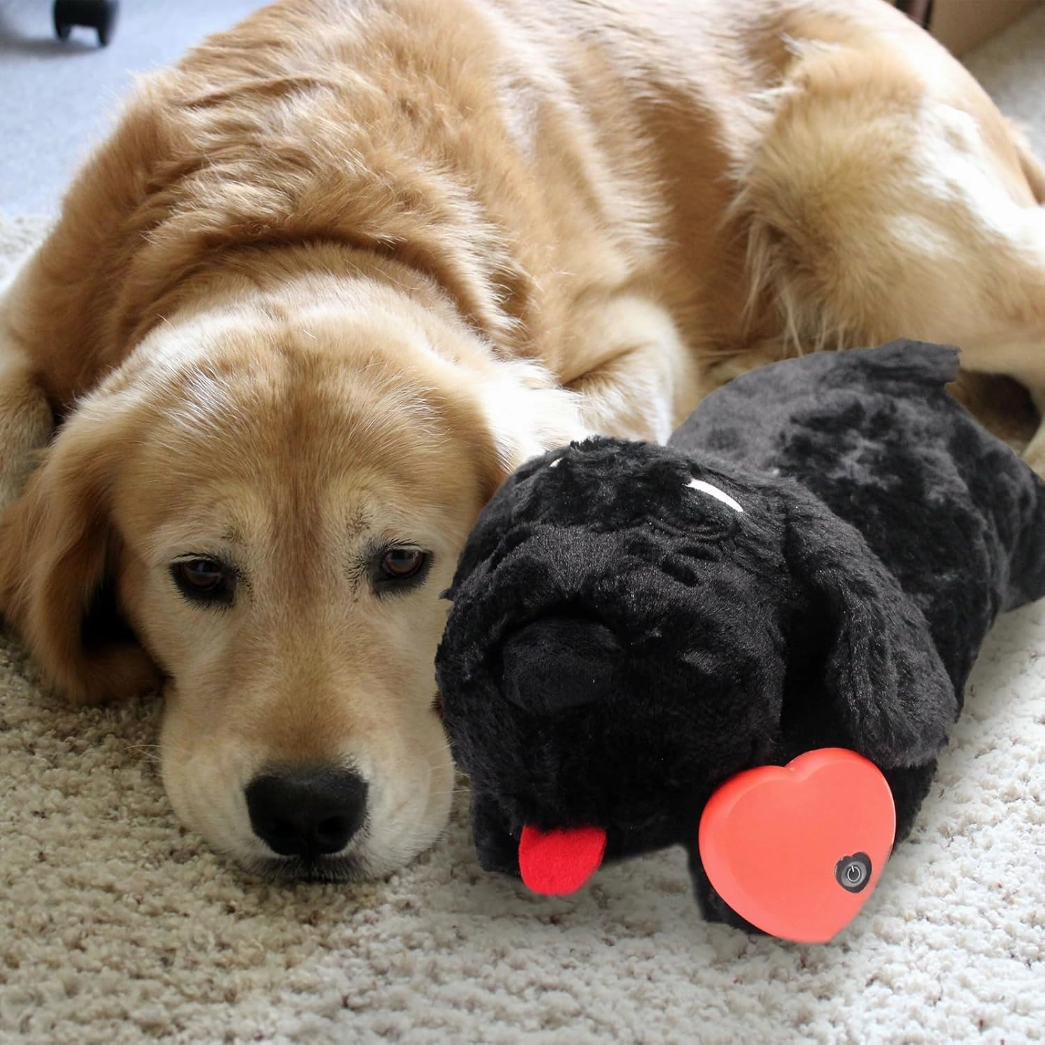3T GROUP Heartbeat Puppy Toy for Dogs Heartbeat Toy for Puppies Sleep Aid,Puppy Essentials Stuffed Animal Toy Anxiety Relief,Calming Dog Toys Pillow Keep Busy (Black)