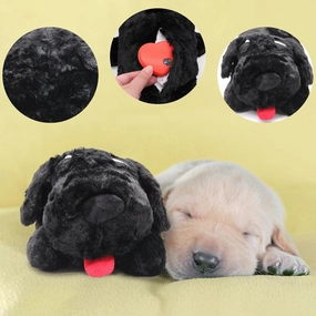 3T GROUP Heartbeat Puppy Toy for Dogs Heartbeat Toy for Puppies Sleep Aid,Puppy Essentials Stuffed Animal Toy Anxiety Relief,Calming Dog Toys Pillow Keep Busy (Black)