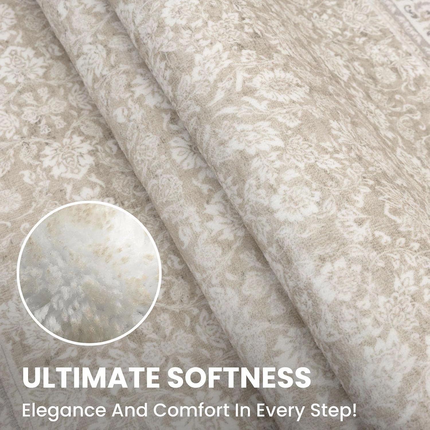3x10 Beige White Washable Runner Rug for Kitchen, Soft Classic Runner with Non-Slip, Non-Shedding Distressed Floral Rug for Hallways Entryway Bedroom Laundry Indoor