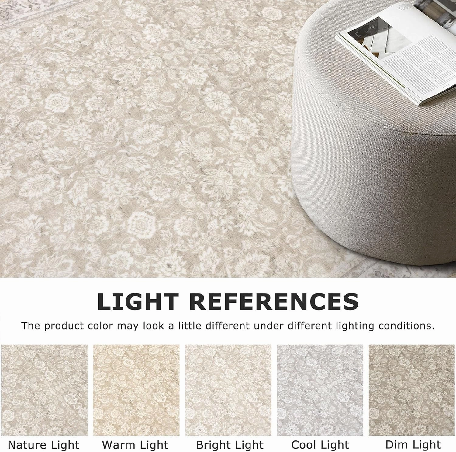 3x10 Beige White Washable Runner Rug for Kitchen, Soft Classic Runner with Non-Slip, Non-Shedding Distressed Floral Rug for Hallways Entryway Bedroom Laundry Indoor