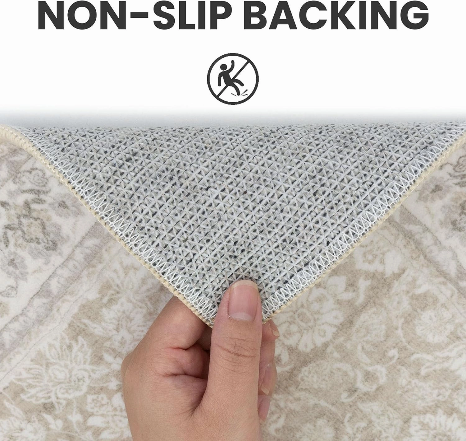 3x10 Beige White Washable Runner Rug for Kitchen, Soft Classic Runner with Non-Slip, Non-Shedding Distressed Floral Rug for Hallways Entryway Bedroom Laundry Indoor