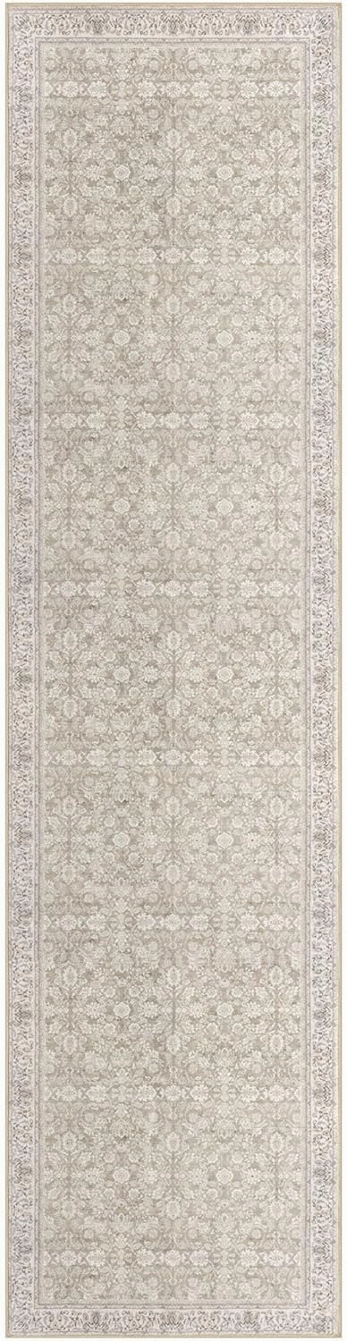 3x10 Beige White Washable Runner Rug for Kitchen, Soft Classic Runner with Non-Slip, Non-Shedding Distressed Floral Rug for Hallways Entryway Bedroom Laundry Indoor