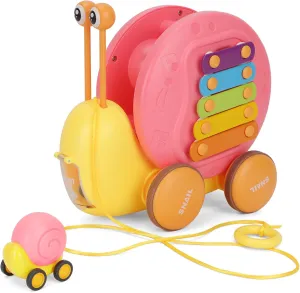 4-in-1 Snail Toys, Children's Rally Car; Hand Percussion; Gear Turning; Catapulting Little Snail, Gift for Babies Over 6 Months (Pink)