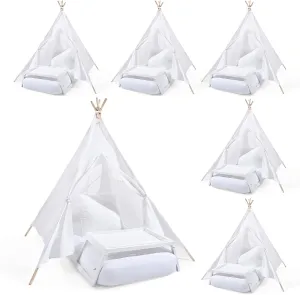 4 Sets Kids Teepee Tent with Inflatable Airbed, Bed Tray Table, Fitted Sheet and Pillow Insert Toddler Play Tent for Boy Girl Indoor Outdoor Slumber Sleepover Party