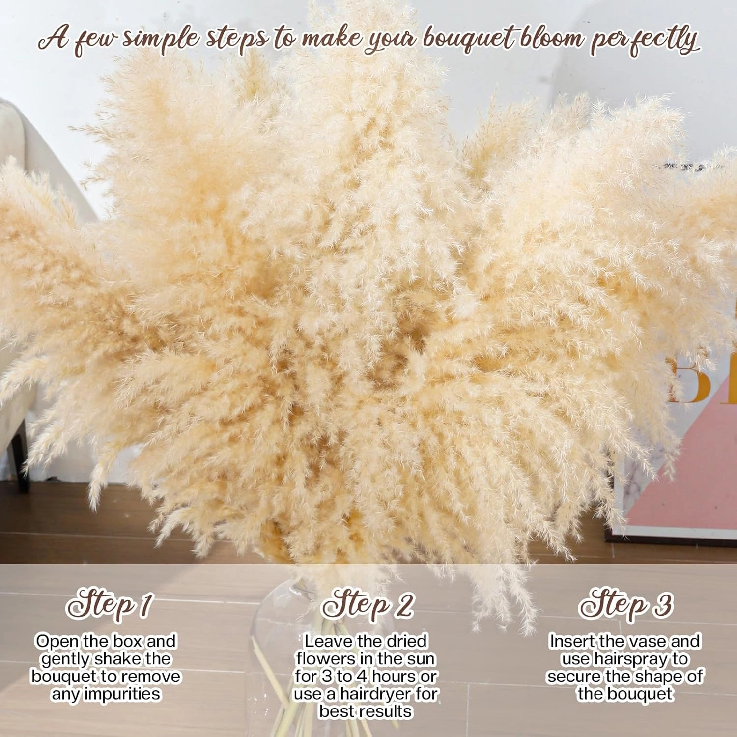40" 33PCS Dried Pampas Grass Decor Tall,Large Natural Beige pompas Grass Tall Pampas Grass for Floor Vase,Wedding,Party,Farmhouse,Boho Home Decor,and Creating a Bohemian Ambiance
