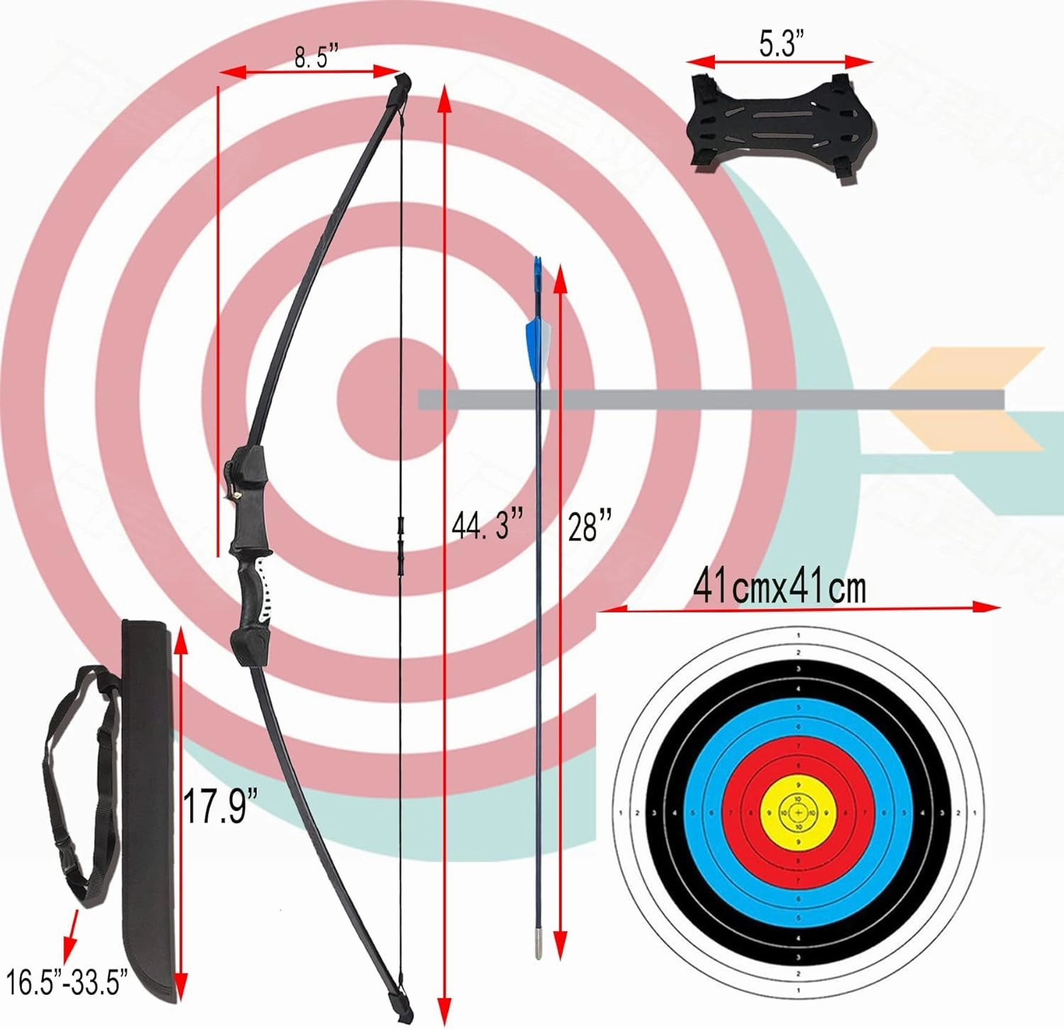 45" Youth Bow and Arrows Set for Kids 8-12 Teens Recurve Archery Beginner Gift Longbow Kit, Outdoor Hunting Play Gift Toys, 9 Arrows, 4 Target Face for Backyard Game Age 12-14 14-16