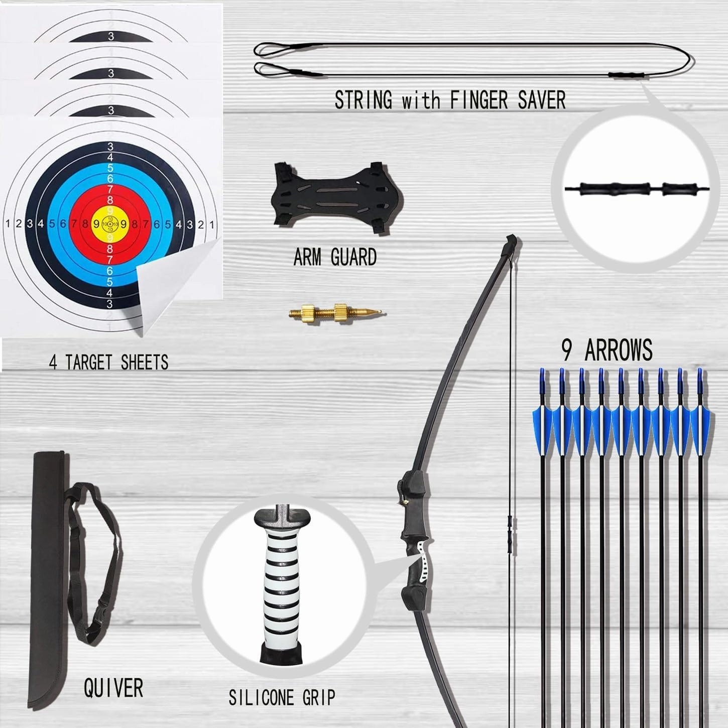 45" Youth Bow and Arrows Set for Kids 8-12 Teens Recurve Archery Beginner Gift Longbow Kit, Outdoor Hunting Play Gift Toys, 9 Arrows, 4 Target Face for Backyard Game Age 12-14 14-16