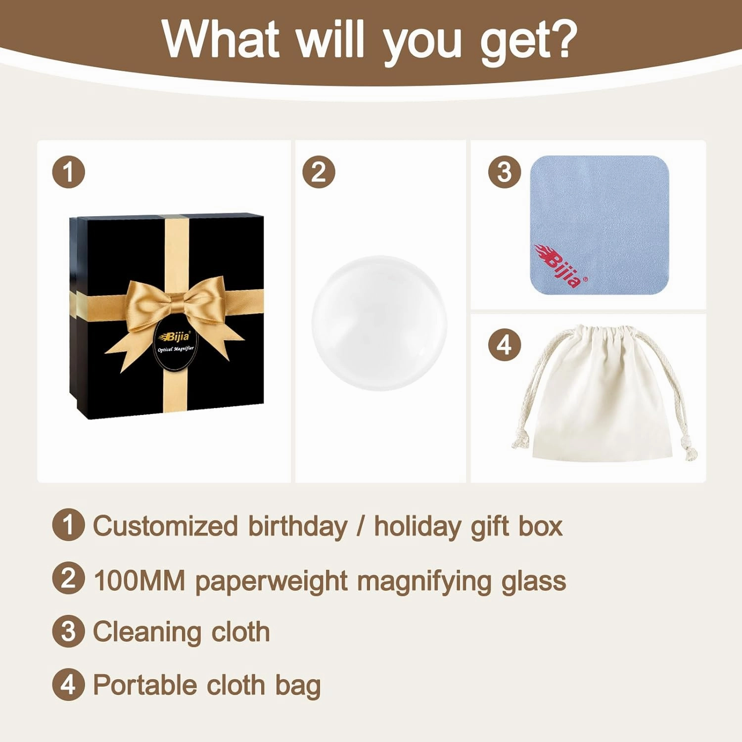 4 Inch Optics Glass Dome Magnifier Paperweight Reading Magnifying Glass Paperweight Optical Half Ball Lens with Gift Box