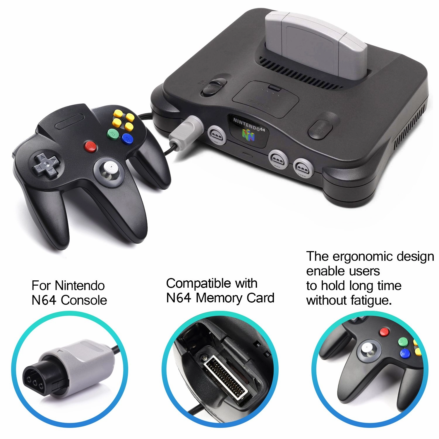 4 Pack Classic 64 Controller, suily Game pad Joystick for 64 - Plug & Play (Non PC USB Version) (Black/Clear Green/Clear Blue/Clear Orange)