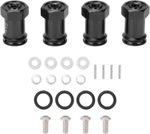 4pcs 12mm Aluminum Wheel Hex Hub Adapter, 15mm Offset Extension for TRAXXAS MINI E 1/16 RC Car, Low Center of, Easy to Install, Enhance Stability (Black)