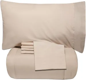 5 Piece Full Comforter Set All Season Soft Down Alternative Blanket & Luxurious Cotton Fits Mattress Up to 18" Deep Pocket Bed 4 Piece Sheet Set Beige