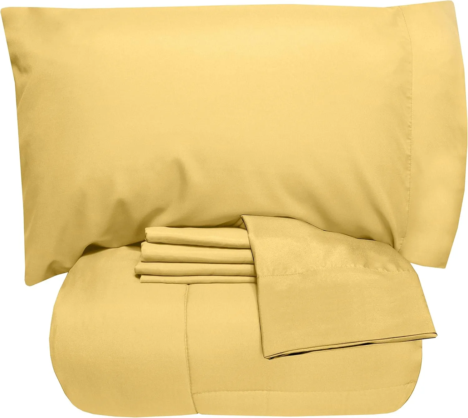 5 Piece King Comforter Set All Season Soft Down Alternative Blanket & Luxurious Cotton Fits Mattress Up to 18" Deep Pocket Bed 4 Piece Sheet Set Gold