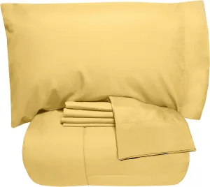 5 Piece King Comforter Set All Season Soft Down Alternative Blanket & Luxurious Cotton Fits Mattress Up to 18" Deep Pocket Bed 4 Piece Sheet Set Gold