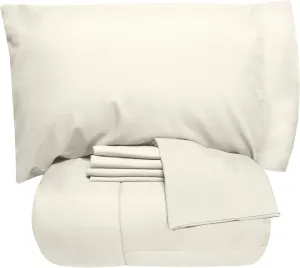 5 Piece King Comforter Set All Season Soft Down Alternative Blanket & Luxurious Cotton Fits Mattress Up to 18" Deep Pocket Bed 4 Piece Sheet Set Ivory