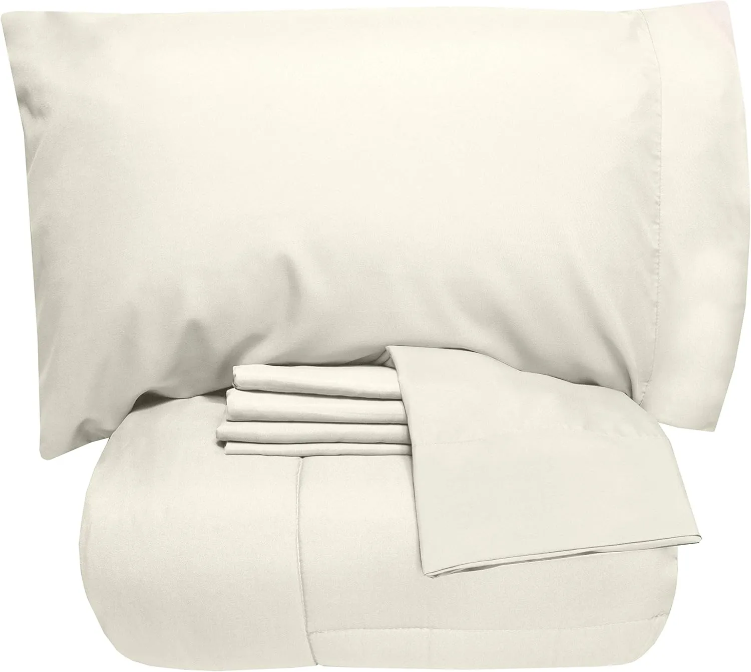 5 Piece King Comforter Set All Season Soft Down Alternative Blanket & Luxurious Cotton Fits Mattress Up to 18" Deep Pocket Bed 4 Piece Sheet Set Ivory