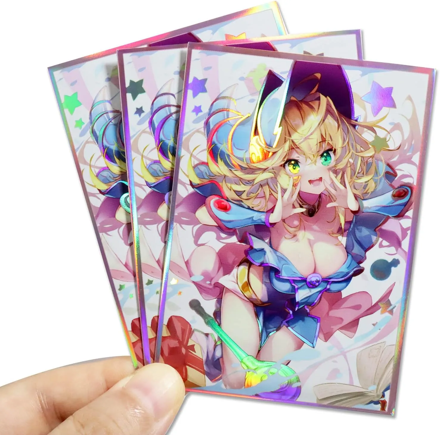50ct (DarkMagicianGirl) Holographic Top Loading Trading Card Sleeves Deck Protector for YuGiOh/Japanese Art Anime Printing Card Sleeves Protectors 63x90mm (A03)