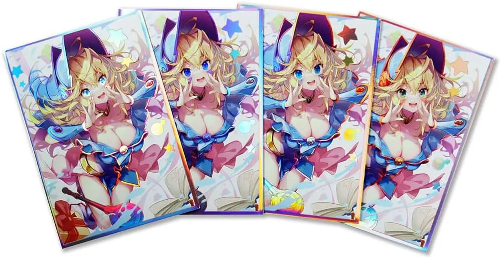 50ct (DarkMagicianGirl) Holographic Top Loading Trading Card Sleeves Deck Protector for YuGiOh/Japanese Art Anime Printing Card Sleeves Protectors 63x90mm (A03)