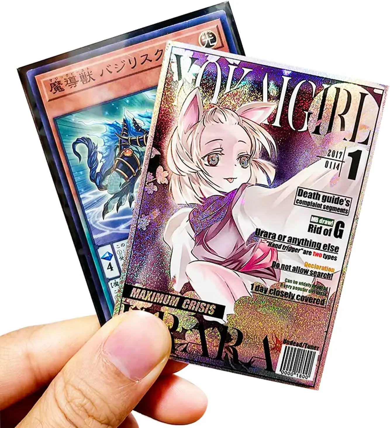 50ct Holographic Top Loading Trading Card Sleeves Deck Protector for YuGiOh/Japanese Art Anime Printing Card Sleeves Protectors (63x90m) (A14)