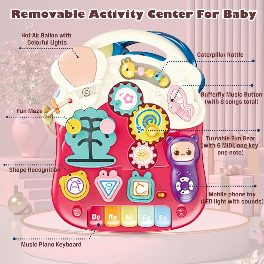 5 in 1 Baby Walker Sit-to-Stand Toys, Learning Walker for Boys Girls Toddler, Multifunctional Educational Activity Center Removable Play Panel, Push Walker Toys Gifts for Infant 6-18 Months