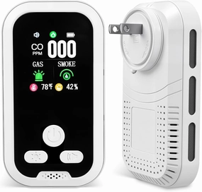 5-in-1 Plug in Gas & Smoke & Carbon Monoxide Detector, Combination CO Alarm with Temperature(°F) & Humidity Built-in Backup Battery HD Screen for Home, RV, Apartment (1 Pack)