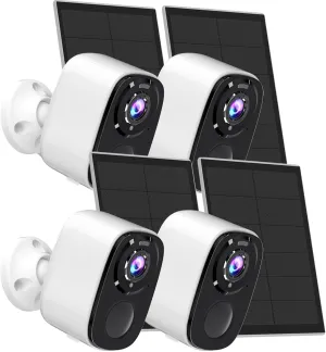 5MP Security Cameras Wireless Outdoor with Solar Panel,AI Detection, QHD 2K（2560X1920P）Color Night Vision Security Camera with 2 Way Audio, Compatible with Alexa, Spotlight & Siren, IP66 -4PACK