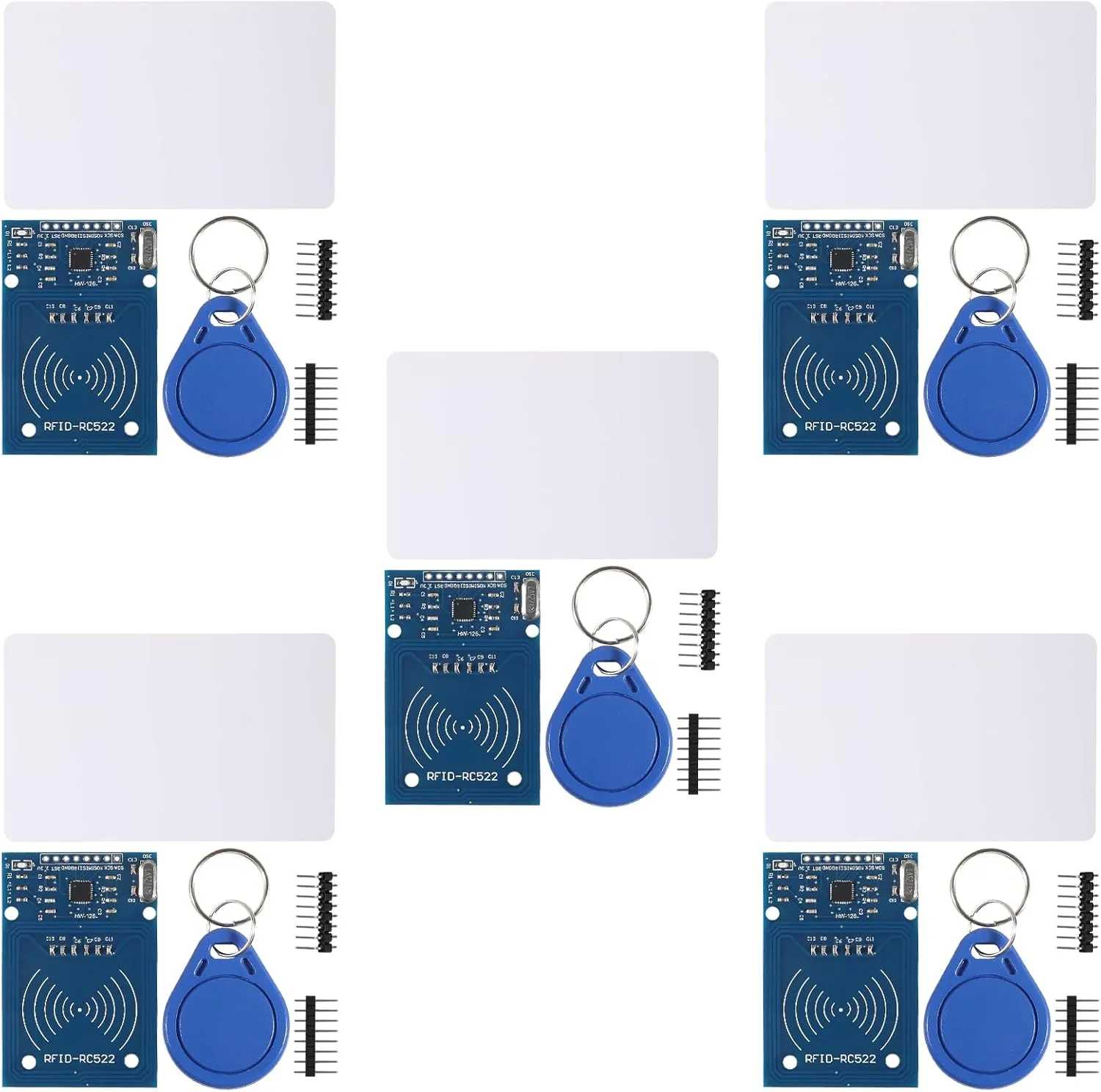 5PCS RFID Kit Mifare RC522 Reader Module RF IC Card Sensor Module with S50 White Card Key Ring