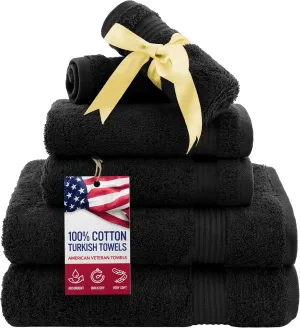 6 Piece Towel Set for Bathroom Clearance Prime, 100% Cotton Turkish Bathroom Towels, 2 Bath Towels 2 Hand Towels 2 Washcloths, Black