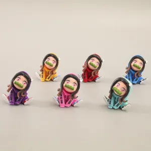 6 Pieces Cute Anime Action Figure Set,Hoodie Sitting Position Cartoon Doll Statue Game Figure Model,Drawing Room Ornaments Collection PVC,A Gift for Boys and Girls Anime Fans
